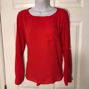 🌈Loft XSP Silky Red Long Roll Up Sleeves